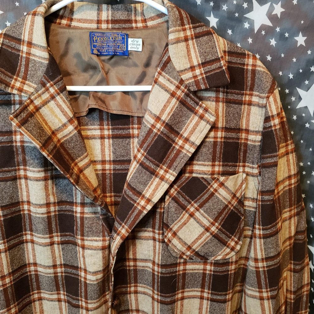 Pendleton Brown Plaid Coat 3 Pockets Wool - Picture 4 of 7